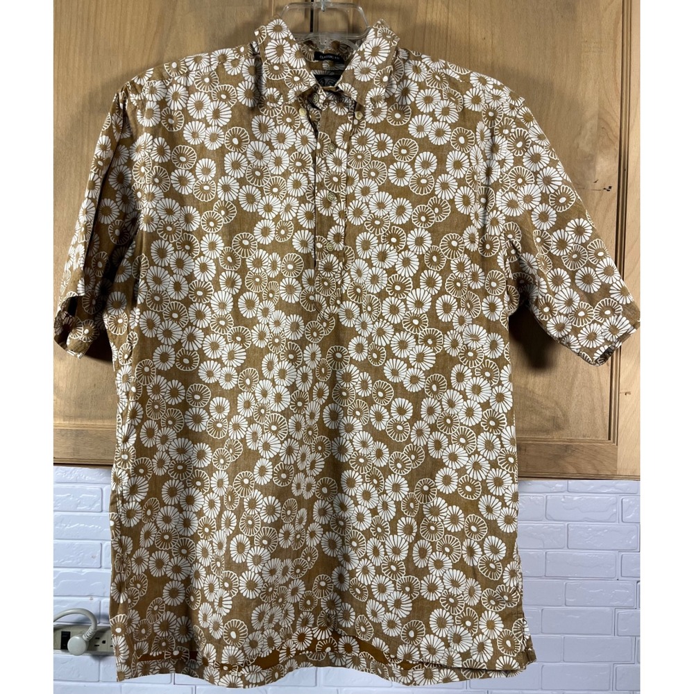 Reyn Spooner Shirt Mens Large Brown Floral Sunburst Short Sleeve Button Down